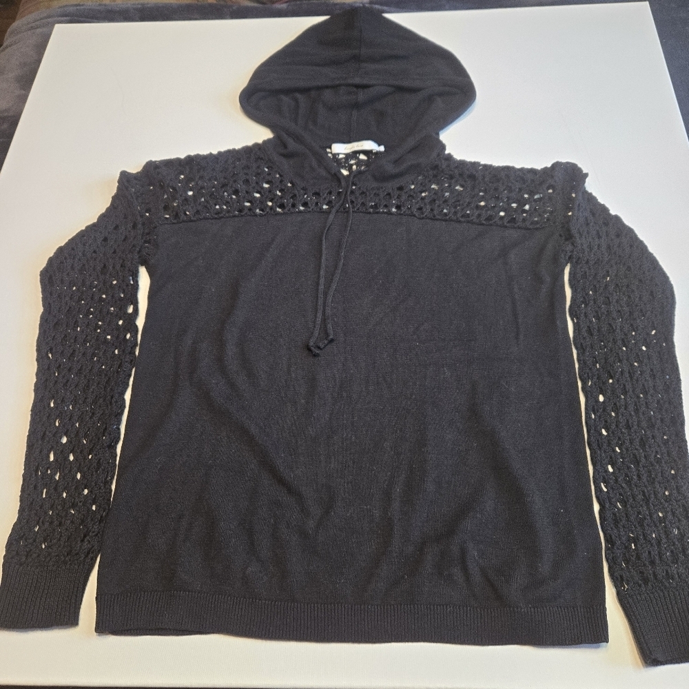 Harper Lane‎ Black Hooded Sweater with Crochet Sleeves